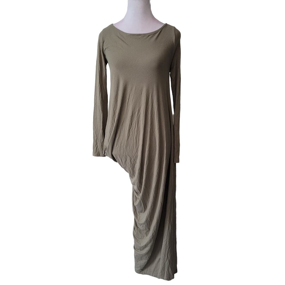 Free People Beach Size XS Long Sleeve Draped Side Open Leg Green Midi Dress FP